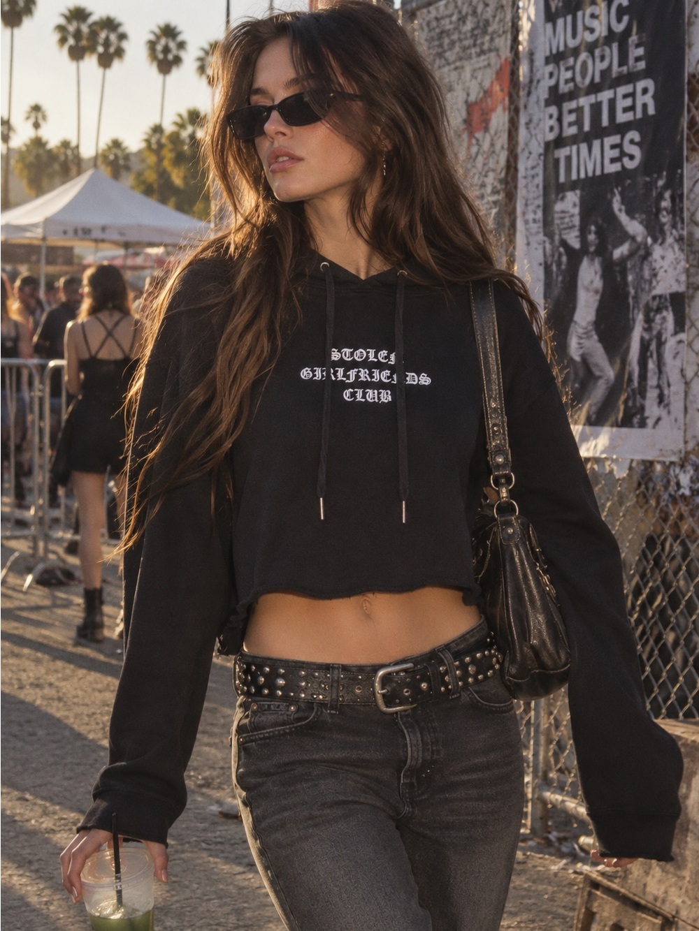 Stolen Girlfriends Club Black Cropped Logo Hoodie Size L